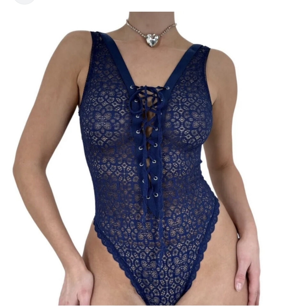 Victoria's Secret Blue Lace Up Bodysuit NWOT